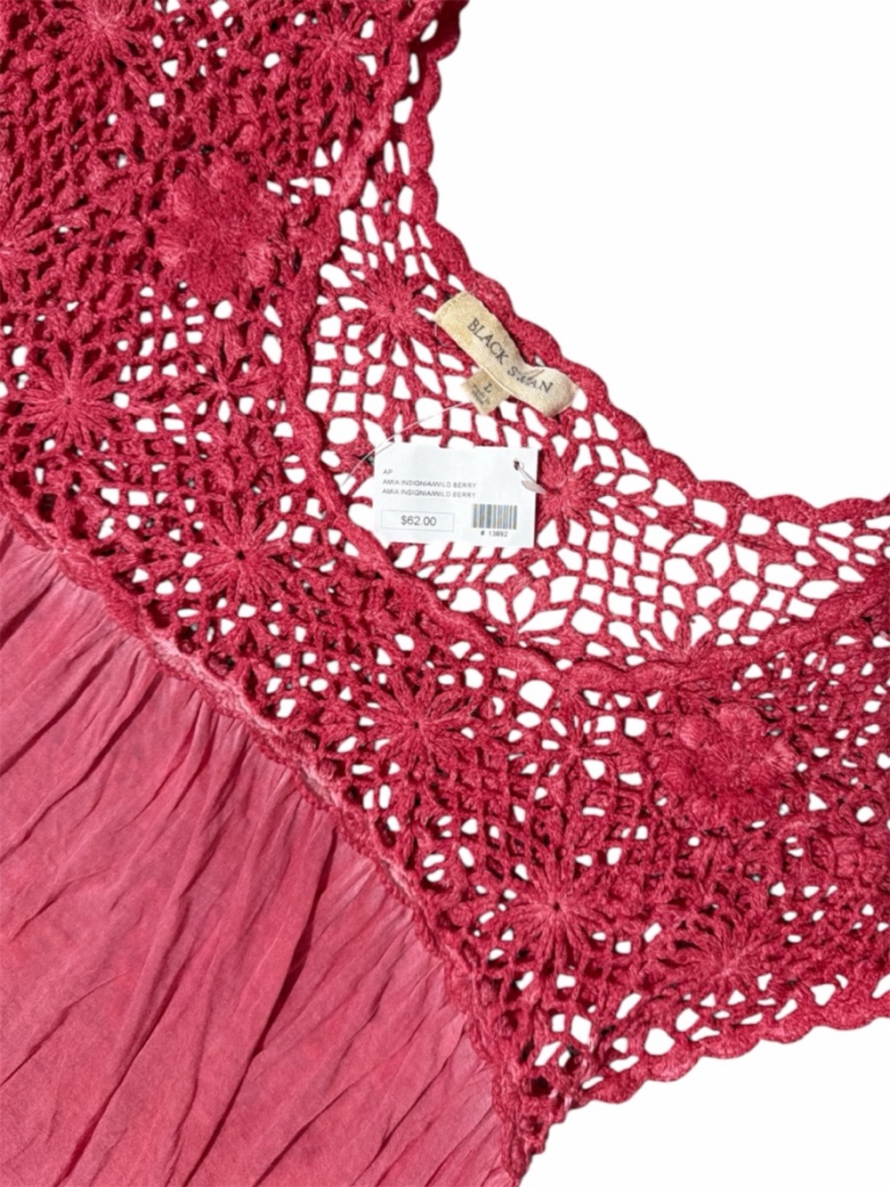 BLACK SWAN Women’s Crochet Mineral Wash Deep Pink Short Sleeveless Top - - Picture 2 of 4